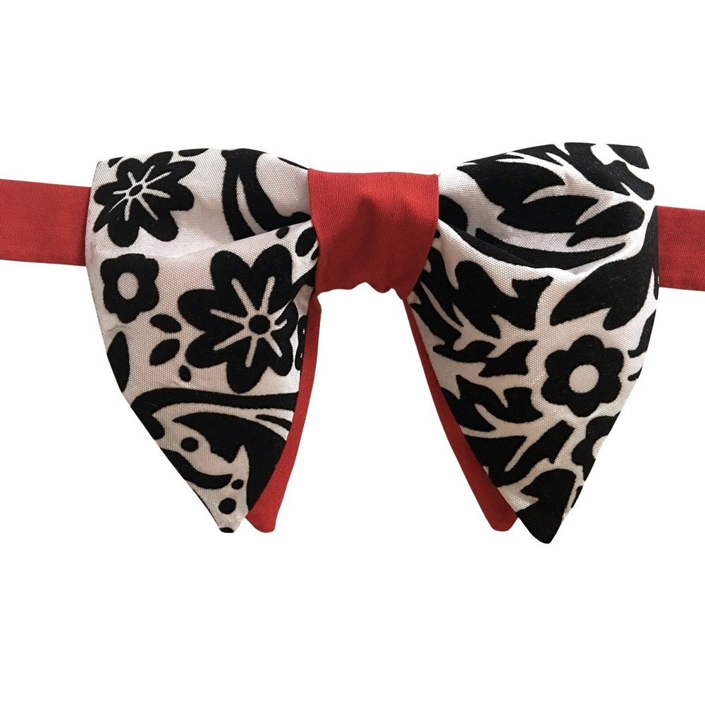 Handmade Floral Bow Tie Black White Red Botanical Pointed Butterfly Adjustable